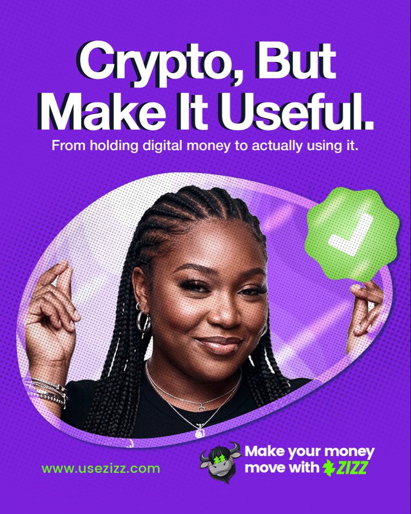 usezizz's tweet photo. Crypto shouldn't just sit in your wallet. Put it to work.
From holding digital money to using it in real life, ZIZZ makes your crypto more useful.
Make your money move. Make it ZIZZ. https://t.co/kOKjecoXAj