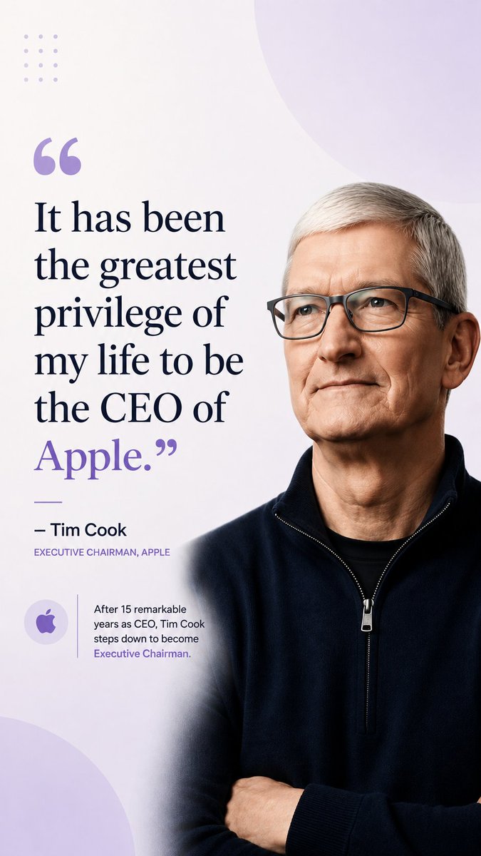 NubraMedia's tweet photo. Thank you, Tim Cook. 🍎

For 15 remarkable years, your leadership helped shape the future of technology and touched billions of lives.

Your legacy goes far beyond products. It is about innovation, consistency and building technology that became part of everyday life.

#TimCook https://t.co/pcR6YeGBVN