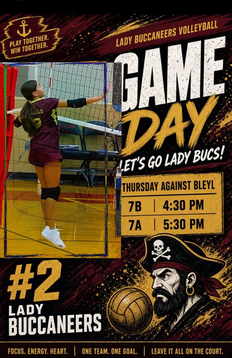 GameFaceTexas's tweet photo. GAME DAY 🏴‍☠️🏐
Lady Buccaneers take the court Thursday.
Locked in. Ready to compete.
#2 ❤️💛
#LadyBuccaneers #GameDay #YouthSports #cfisdathletics
#gobucs #ladybucs #volleyball #BPND https://t.co/N8n04gwM5o