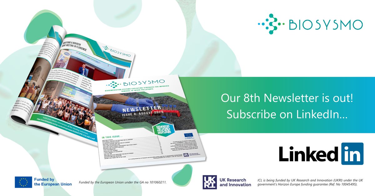biosysmo's tweet photo. 📢🌱 The Final @biosysmo Newsletter is here! 🌍♻️
As the BIOSYSMO journey comes to an end, we are proud to share our final newsletter, highlighting the project's achievements, milestones, and impact over the past years.
Inside, you'll find: 
✅ Latest BIOSYSMO updates and outcomes
  🤝 #ALL4BIOREM Cluster activities and the BIOSYSMO & @mibirem joint meeting in Florence
 🎤 Highlights from BioRemid 2026 and international conferences
 📚 New scientific publications and research results
 📻 Radio dissemination activities
 🎓 Education and training initiatives
And finally, 💚 a heartfelt thank you to all partners, researchers, stakeholders, and supporters who contributed to making BIOSYSMO a success!

📖 Read the final newsletter and celebrate the project's achievements with us: https://t.co/9S6n3r3U4v

#Bioremediation #EnvironmentalBiotechnology #HorizonEurope #Soil #Water 🌿🌍