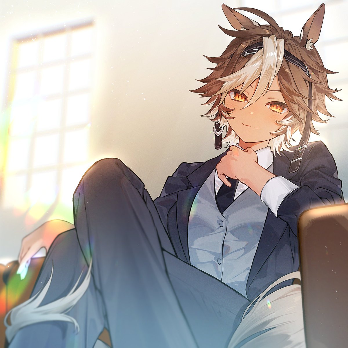 UmariTomoe's tweet photo. A very handsome tomboy horse woman in a suit! 😎 https://t.co/kHDbO3N2eH