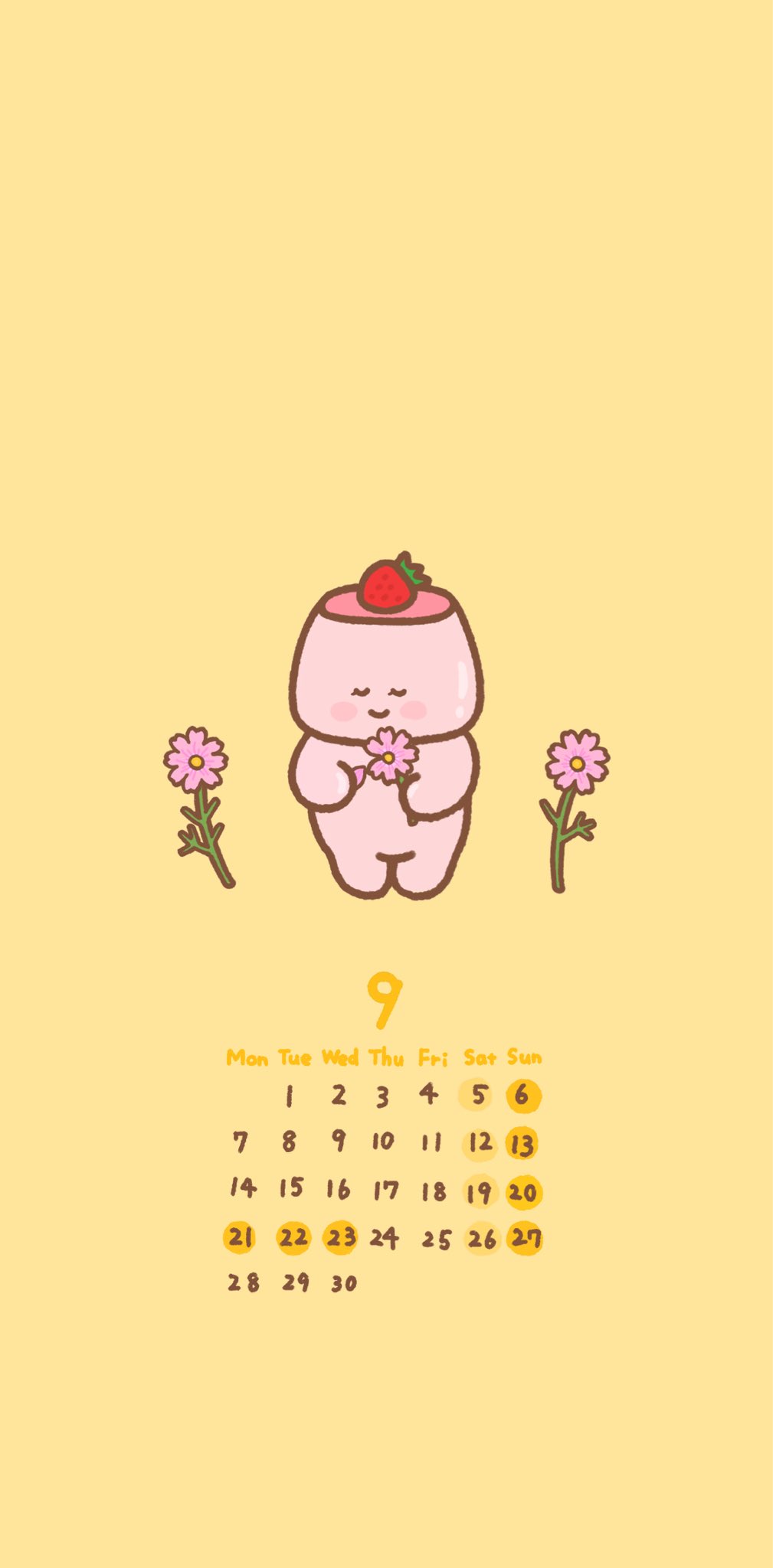 しょりん❣️秋、お月見、コスモス、もみじ、お団子、薔薇、アレンジ❁⃘*.゜ ひよ🍮 в X: „9月のカレンダーができました！！🗓️ 今月はいちご