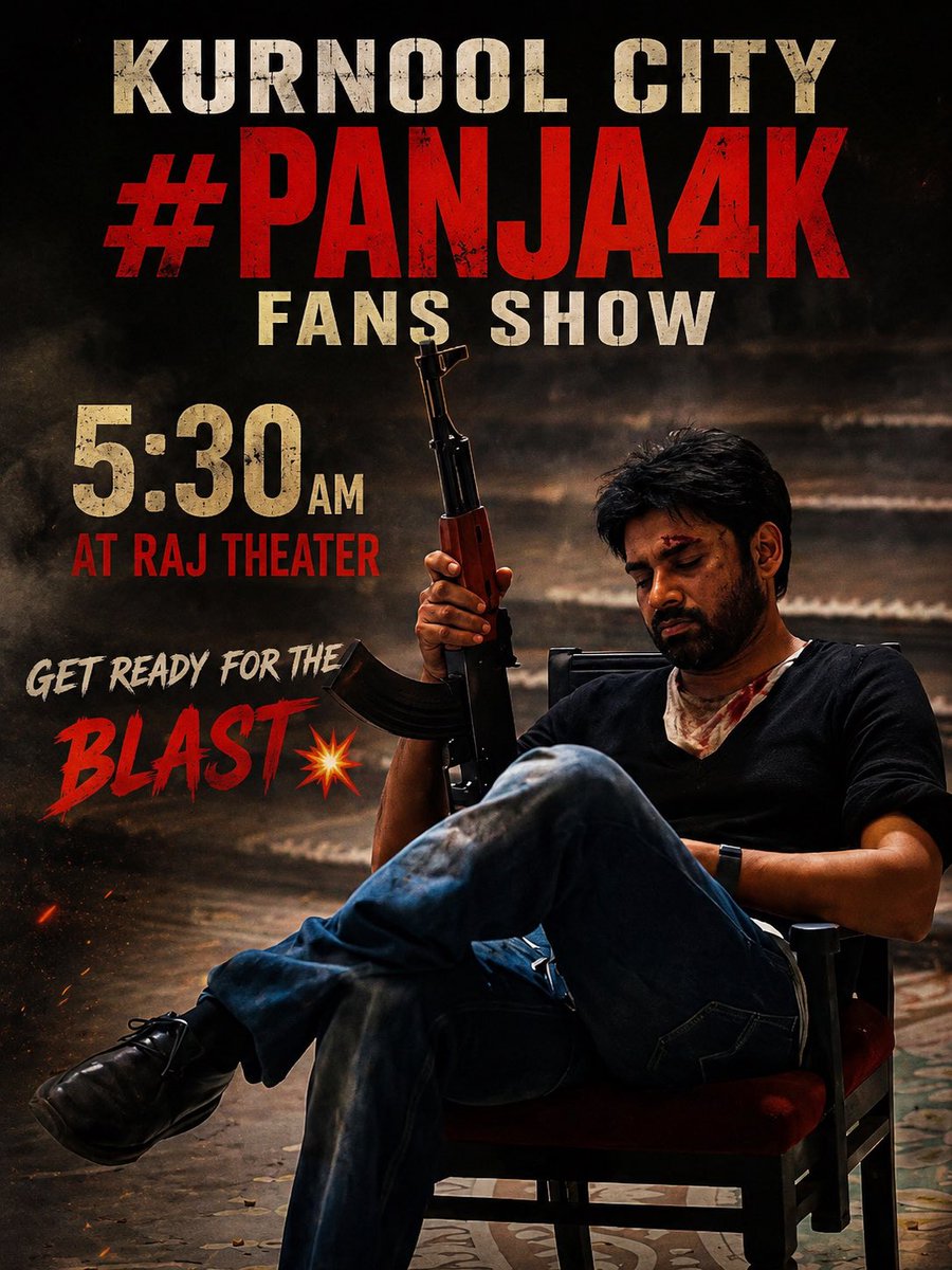 KurnoolPSPKfc's tweet photo. Here is the Much Awaited Updated all waiting for 🔥💥
#Panja4K Kurnool Fans Show at 5:30 AM on Sep 2nd 🤩🥳

Get ready for the blast 💥

#Panjaa4K https://t.co/S0AocAXtoC