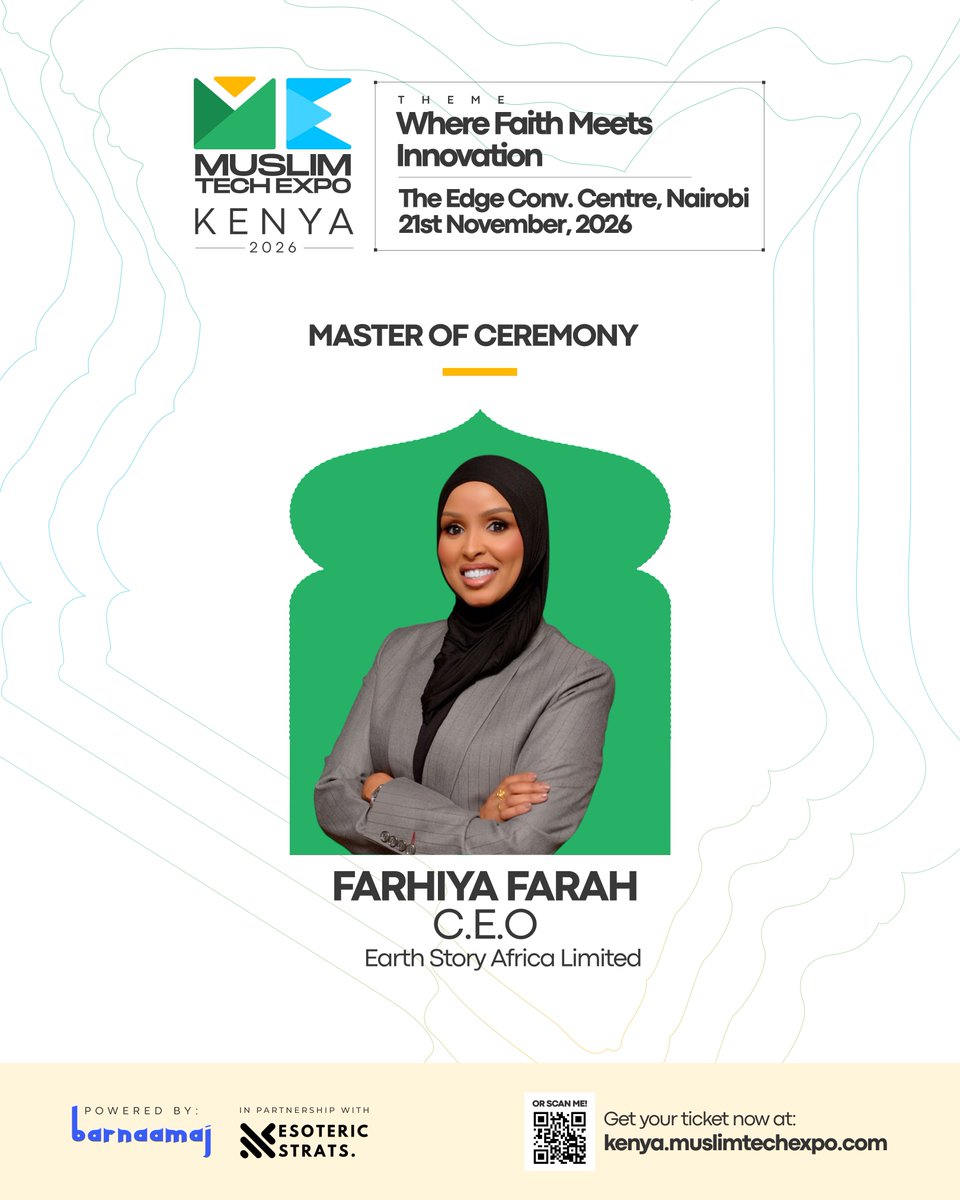 mtekenya_'s tweet photo. Say hello to your host 🔥
@FarhiyaFarah4  Co-Founder of Earth Story Africa, is running the room at Muslim Tech Expo Kenya 2026.

500 founders, engineers and financiers in one hall, and she is the one holding the mic.

21 Nov · The Edge, Nairobi
Tickets @ https://t.co/fVXoM4Ev1p https://t.co/B7IlezIVRo