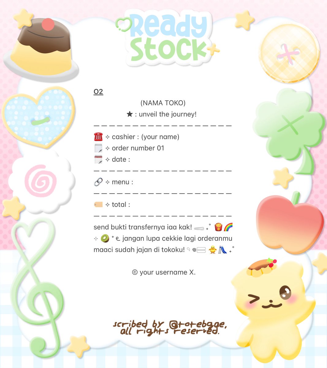 totebgae's tweet photo. mind to help rt? thanks a bunch! ♡

☀️🌱 𖦹 ⊹ . . nite, heavenlings! 𓈃 🌸🥛 ˚ ⸝⸝ aku punya 2 wording receipt untuk BA ꔛ 🥨🍦 ⊹ 𓂅 dengan prici : Rp6.500! 𓈄 ˚ 🍮🥣 kindly @ me after dm! ୨୧ 🎀🍀

🧁 —— #bealanja https://t.co/sLk2WVYXXZ