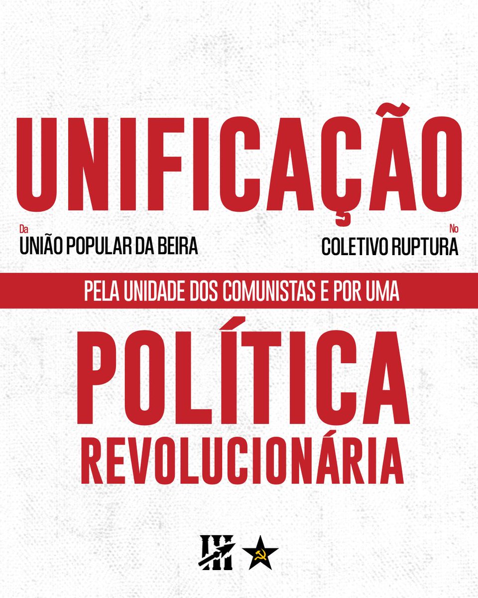 coletivoruptura's tweet photo. 🚩 Unificação dos Comunistas 🚩

Integração da UPB - União Popular da Beira no Coletivo Ruptura.

Uma primeiro passo na construção de uma alternativa comunista na Beira Interior e em Portugal, passando a constituir-se enquanto núcleo do Ruptura da cidade da Covilhã.
🧵 1/6 https://t.co/NQW5J0k35L