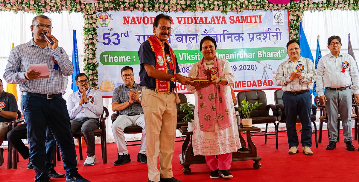 narottamsahoo's tweet photo. Today’s curious learners are the nation-builders of tomorrow!

It was an honour to inaugurate the 53rd Rashtriya Bal Vaigyanik Pradarshini (#RBVP) 2026, themed “STEM for Viksit and Atmanirbhar Bharat” - celebrating the creativity and scientific spirit of young minds from #JawaharNavodayaVidyalayas across India.

Organised by PM SHRI School, Jawahar Navodaya Vidyalaya, Hathijan, #Ahmedabad, the program features 140 innovative exhibits from 10 NVS regions in the country. 

#RBVP - an #NCERT flagship program, celebrates the ideas and young visionaries shaping a better society.

Let us nurture their #curiosity and #empower them to build a stronger, self-reliant #ViksitBharat. 🇮🇳