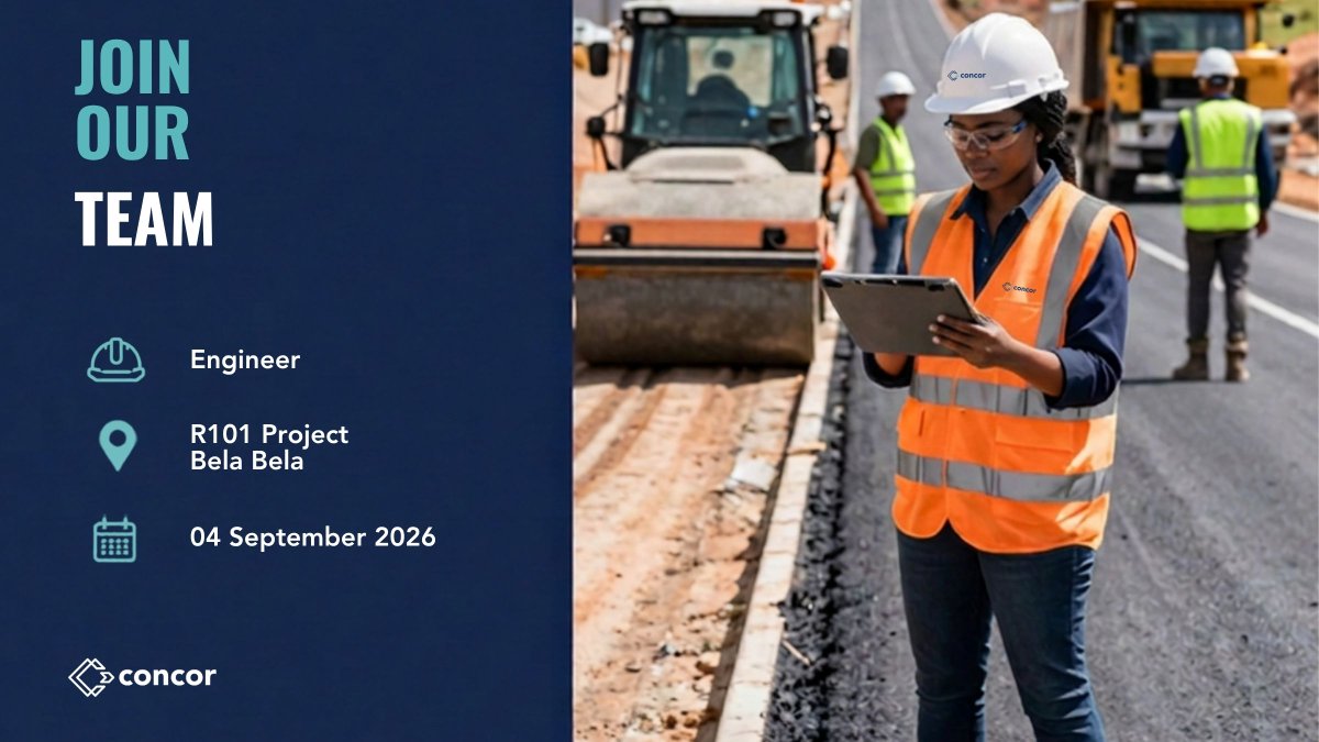 ConcorConstruct's tweet photo. Build the future with Concor.

We're looking for a qualified Engineer to join our team. Click the link below to learn more and submit your application.

https://t.co/SaeoGCzvl1

Applications can only be submitted via our online careers portal.

#Construction #Engineering https://t.co/NZpHKTAxC0