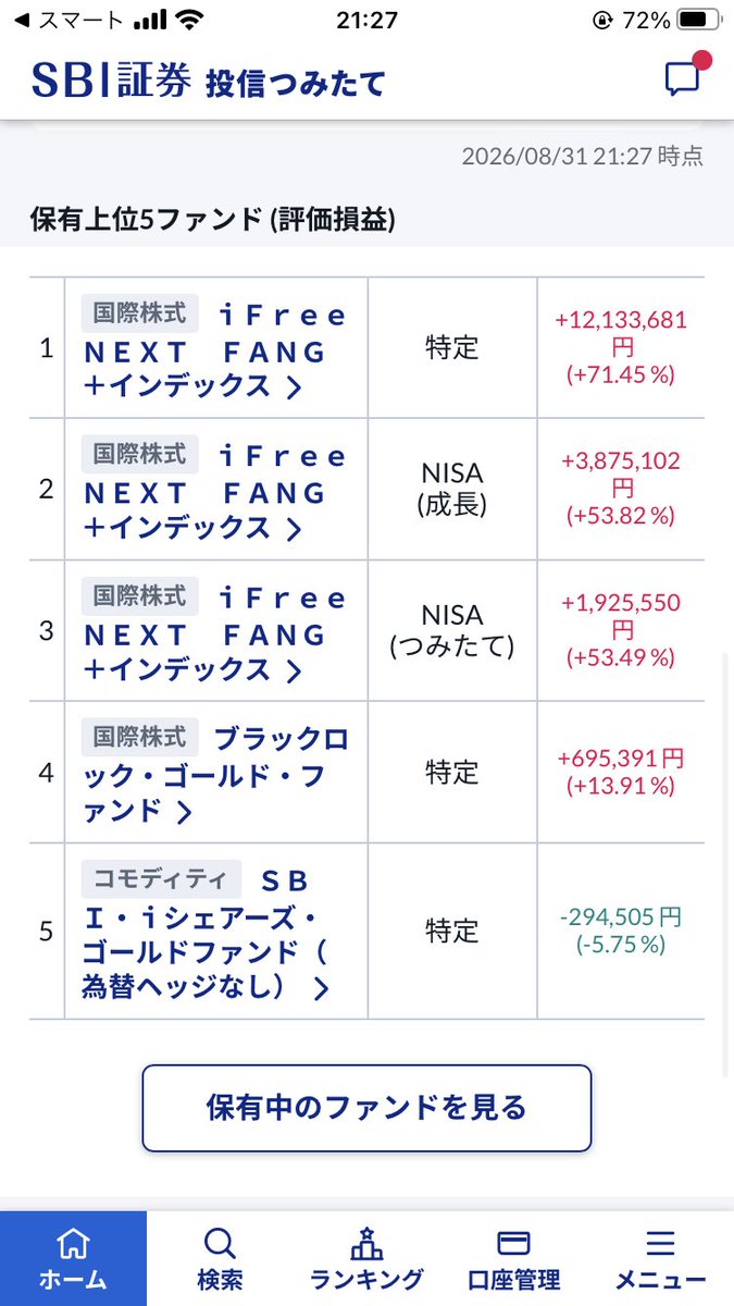 toushijdhina's tweet photo. 資産が5600万円を超えたーーーーー！！😭😭😭

このペースなら今年中に6000万円いけるかもしれません！！😊
FANGちゃんを信じてきて良かったです🥰

わたしのポートフォリオちゃん、頑張りましょう
FANG 4000万円（内NISA1080万円）
ｉシェアーズ・ゴールド 500万円
ブラックロック・ゴールド 500万円 https://t.co/Jevmr7l8Za