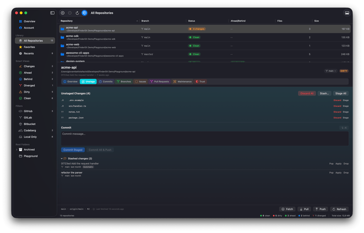gfazioli's tweet photo. FinderGit v0.28.0 🗂️ Stash, without leaving the app.

Set the working tree aside in one click, untracked files too. Every stash sits under the commit box with its branch and age, ready to come back and stay or to go.

Free · universal · macOS 15+

https://t.co/6GFnsEqe5h https://t.co/urXEJuu2Gj