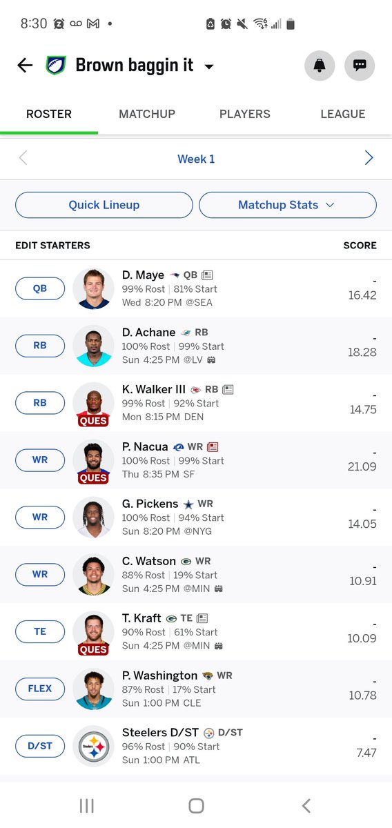 CunoBrown's tweet photo. @4for4_John @FFPC @4for4_John How would you grade this? 10 team PPR. My only league. Obviously by my picks you can see i'm a subscriber lol. https://t.co/GRM07wNTSD