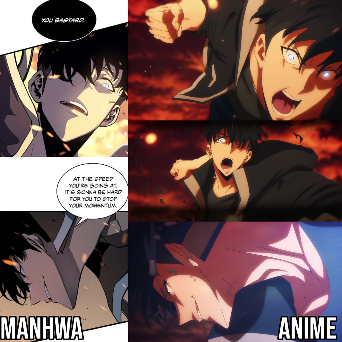 SLScreencaps's tweet photo. Jinwoo in his fight against Vulcan - Manhwa v/s Anime Adaptation! https://t.co/fOFrS0etUd