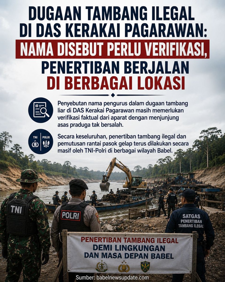 _infoharian's tweet photo. Penertiban tambang ilegal harus tegas, namun setiap nama dalam dugaan perkara wajib diverifikasi. Penegakan hukum harus objektif, berbasis bukti, dan asas praduga tak bersalah. #BangkaBelitung #Timah #viral #Trending #Ilegal https://t.co/RmsUVum7O1