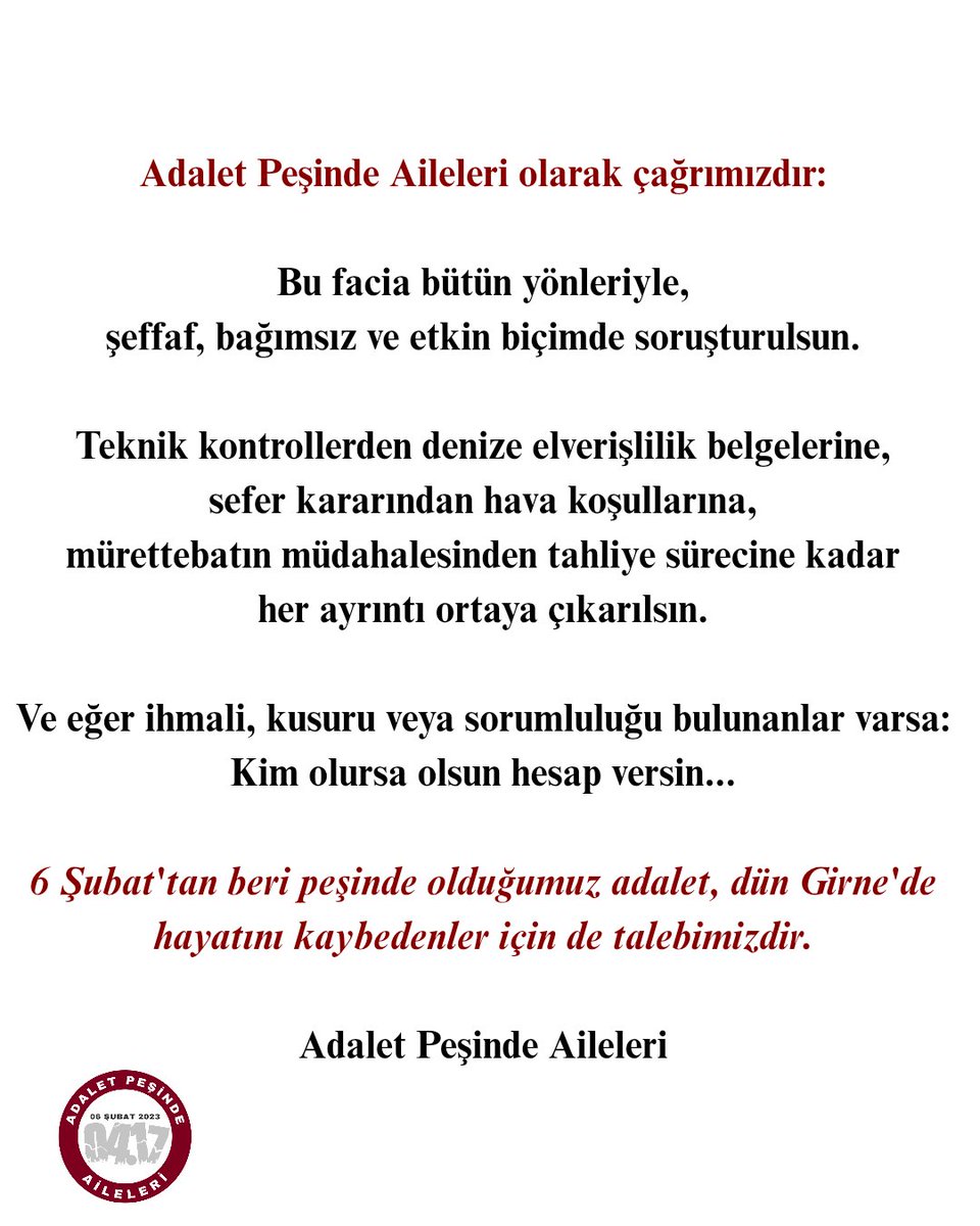 Adaletpesindea's tweet photo. Girne'de hayatını kaybeden vatandaşların ailelerine başsağlığı diliyoruz.. 🙏 https://t.co/N1FQWfdA84