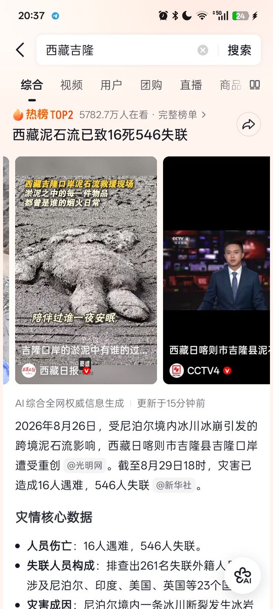 nobodyknowhdvb's tweet photo. @kronic_jack @RnaudBertrand 是吗？中国隐藏了热搜top2的西藏吉隆泥石流的信息？ https://t.co/4fwZ4A0lvJ