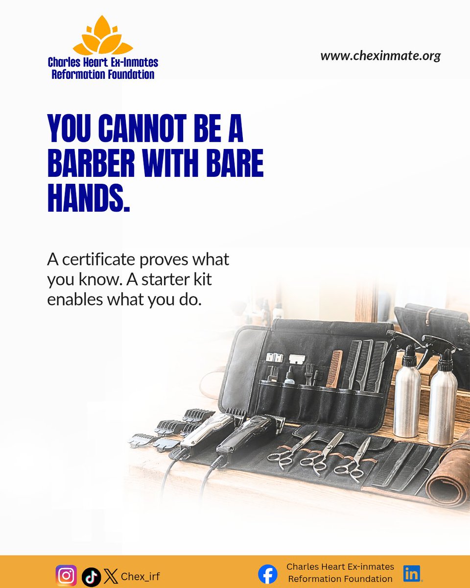 Chex_irf's tweet photo. A certificate proves what you know, but a starter kit enables what you do. Help us provide returning citizens with the physical tools they need to earn a living and rebuild their futures. Learn more at https://t.co/f8A7eRuiIR
​
#SecondChances #Empowerment #Rehabilitation #free https://t.co/MohGUy22mf