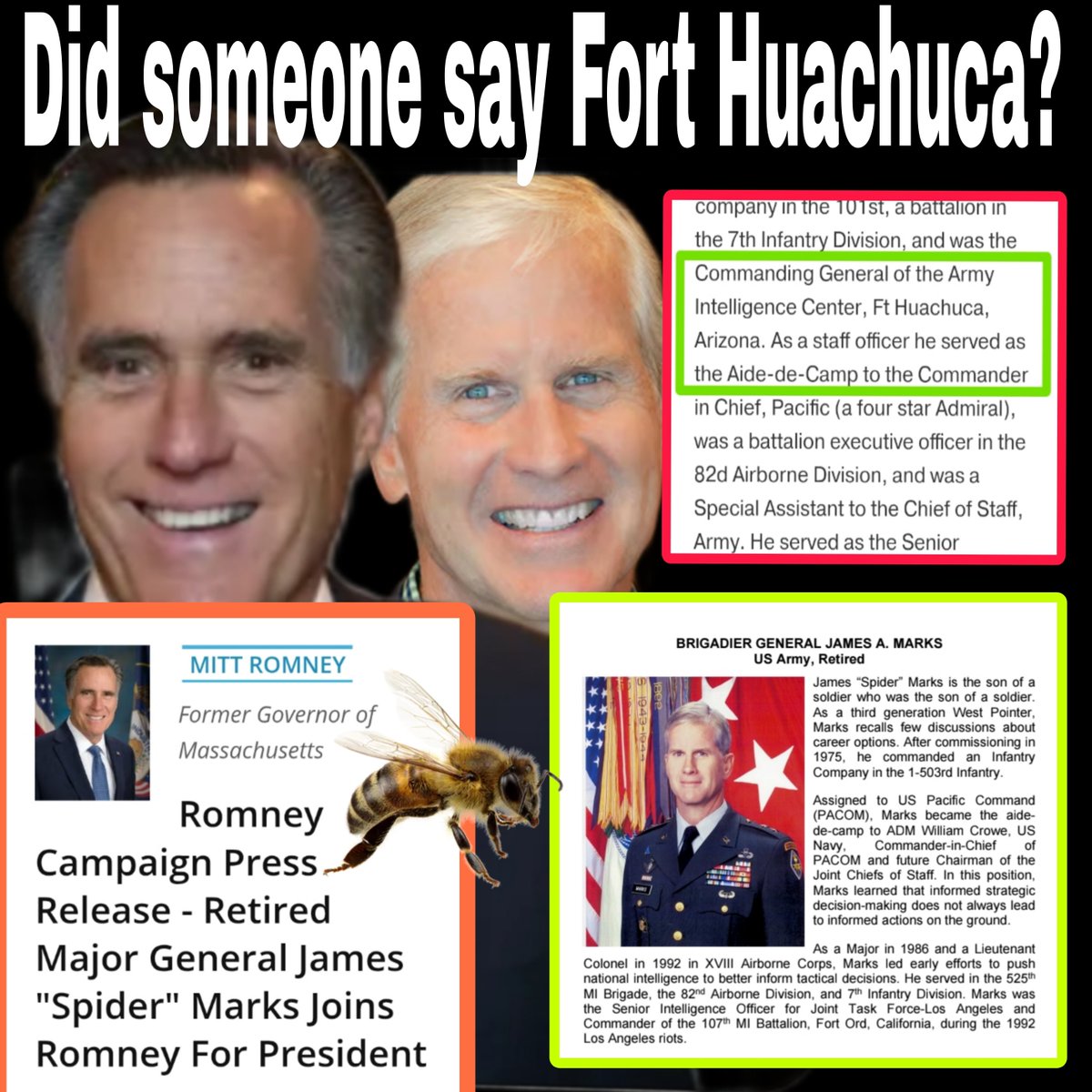 MuppetMasher's tweet photo. Mitt Romney - is massive Mormon, He left his dad's inheritance to BYU. 
Mitt Romney has ties to UVU and Dixie tech.
Mitt Romney and Charlie Kirk had a huge falling out in public.
Mitt Romney's national security adviser was Gen Spider Marks from Fort Huachuca. 
I don't make the facts I just find them.