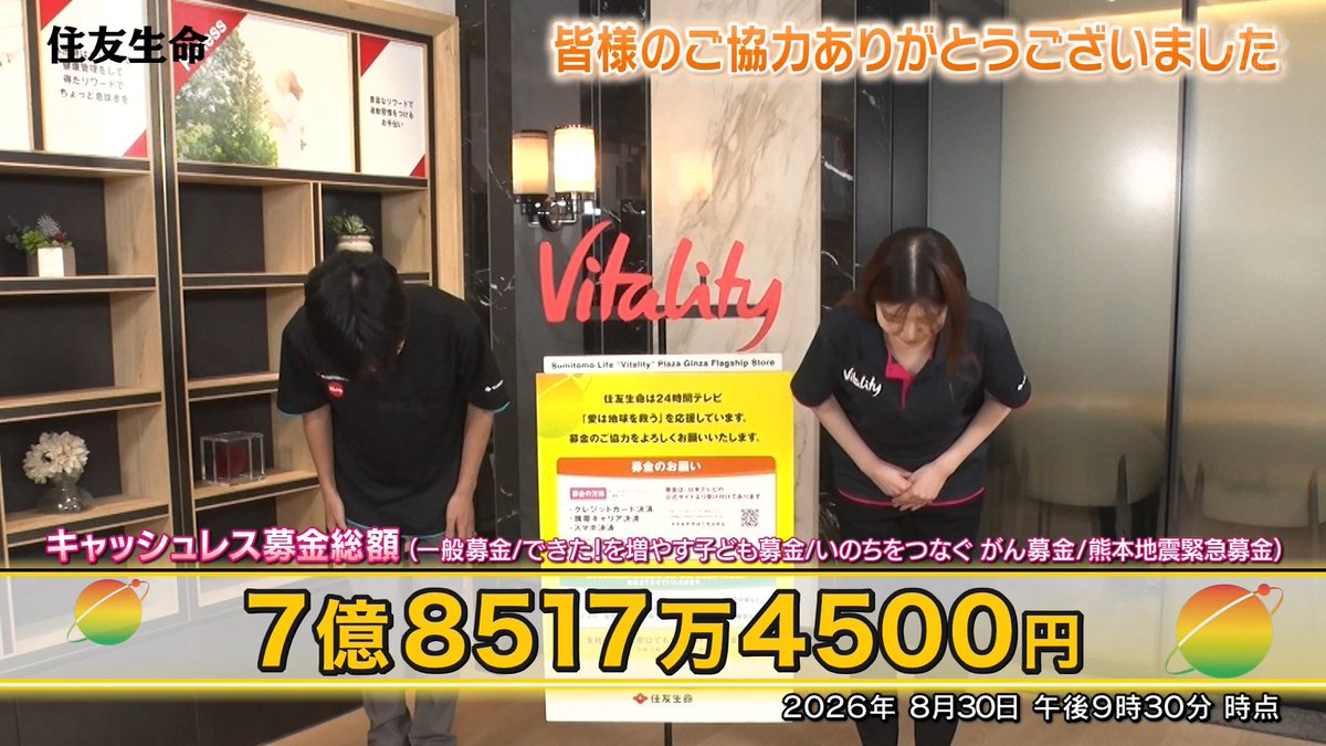skc87_cteb's tweet photo. 『私の家族の話』をテーマに掲げた24時間テレビ。
7億8000万���を超えるキャッシュレス募金が集まり、幕を閉じました。
本当にありがとうございました。
#24htv49

（イオンは今週末まで募金を受け付けます） https://t.co/xSMMbpSTSE