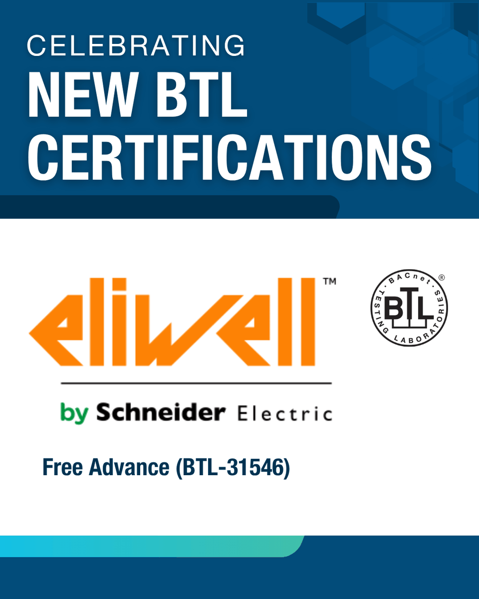 BACnetIntl's tweet photo. Congratulations BACnet International Platinum Member Eliwell by Schneider Electric on a new BTL Certification! 

View product listing:  https://t.co/ekY8Wogf3M https://t.co/FgKmMmf812
