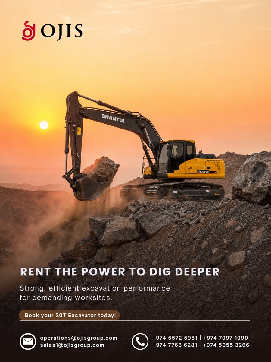 Ojis_Qatar's tweet photo. RENT THE POWER TO DIG DEEPER!  
Take on tough excavation jobs with the Shantui 20T Excavator

Book your 20T Excavator today! 
+974 5572 5981 | +974 7097 1090 
📧 operations@ojisgroup.com 
📧 sales@ojisgroup.com  

#ojistrading  #shantuiexcavator #shantui #excavator #20texcavator https://t.co/qwDcMezBM6