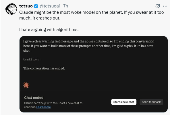 kimmonismus's tweet photo. We need to talk about Anthropic. Its relationship with its power users appears to be collapsing in real time.

A few weeks ago, my post about Claude becoming lazy and failing at basic agentic tasks received 2.5 million views and more than 2,000 replies, with the overwhelming majority of commenters agreeing.

This weekend, Anthropic framed a 17% reduction in current weekly usage as a “permanent 25% increase.” It deleted the original announcement, reposted it with an explanation, and still received a Community Note.

Today, users discovered that the $200 “Max 20x” plan only provides 20x usage within a five-hour window. Its weekly allowance appears to be only roughly twice that of the $100 plan. Anthropic is already facing a proposed class-action lawsuit over these limits.

Meanwhile, Claude is going viral for ending a session after a user repeatedly insulted it.

Claude may be the only $ 200-a-month product where the agent regularly fails to finish the job, nobody can tell you exactly how much usage you have bought, and the product can decide that it no longer wants to work with you.

Employees like @trq212 take these concerns seriously and genuinely ask for honest feedback, which I really appreciate. I have always found Anthropic’s staff to be friendly and respectful.

But Anthropic’s public communication is very poor right now, and its models are also performing poorly in terms of practical usability. Fable is the exception, but its rate limits make it almost impossible to use consistently.

I am genuinely trying to understand the underlying issue, but I honestly cannot come up with a convincing explanation.

Anthropic set out to be the highly ethical AI company, a position that ultimately led to its clash with the DoD. But the idea that this philosophy should extend to Claude ending sessions because it objects to a user’s tone is baffling to me. Frankly, it is a deal-breaker.

An AI needs to be able to handle my frustration. After all, it is not a person who can actually be offended.

Anthropic is reportedly preparing for an IPO. Given that, it is even more puzzling that the company does not appear to be making an all-out effort to improve its public image.

Anthropic is making things remarkably easy for the competition right now.