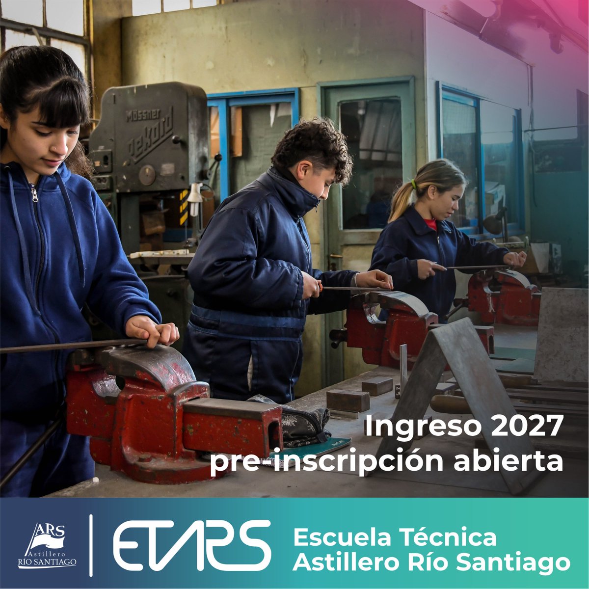 astilleroARS's tweet photo. Informamos a toda la comunidad que a partir del próximo martes 1 de septiembre se encontrará abierta la preinscripción para el ingreso a nuestra Escuela Técnica ARS, Ciclo Lectivo 2027.

Es requisito excluyente estar cursando 6to año de la escuela primaria. https://t.co/bdN9Csxwhm