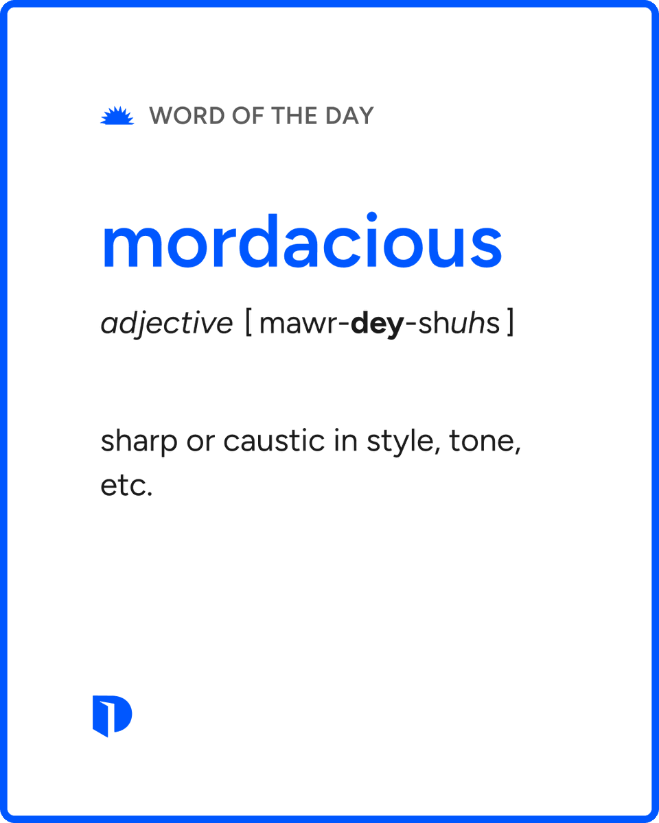 Dictionarycom's tweet photo. Today's #WordOfTheDay is mordacious. 

Learn more about this word:https://t.co/mF21jDDT0h https://t.co/jWNVlcu9GR