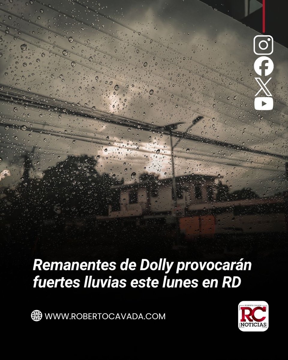 rcavada's tweet photo. Los remanentes de la tormenta tropical Dolly incrementarán este lunes 31 de agosto las lluvias sobre la República Dominicana, con aguaceros dispersos desde horas de la madrugada en las costas noreste y sureste, que durante la mañana se extenderán hacia la Cordillera Central y la región norte.

https://t.co/G7Q2ioFkBR

#RobertoCavada #RCNoticias #Indomet