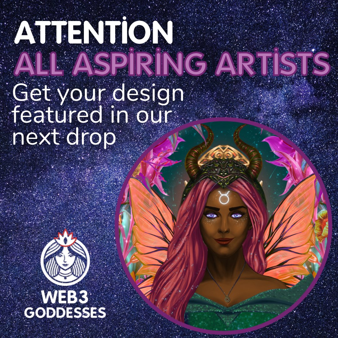 web3goddesses's tweet photo. We’re looking for talented artists! Our #Web3Goddesses holders will be able to submit their artwork to sell on our platforms. Find out more online today and register for the pre-sale! https://t.co/J1yVQtlyIA #NFTartist #NFTcommunity #NFT #womeninnft https://t.co/gWombxV7Oh