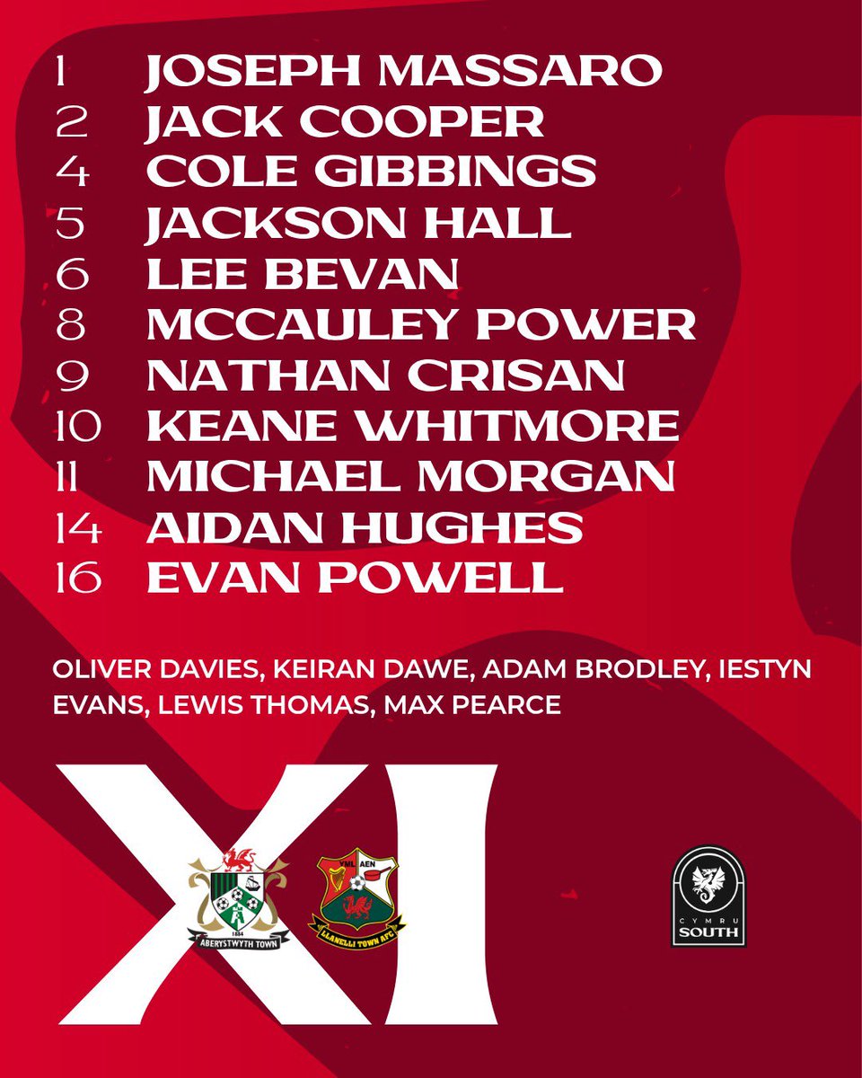 LlanelliReds's tweet photo. 🔢 STARTING XI!

Here is your Reds team to face Aberystwyth Town this afternoon in our Novira Cymru Leagues fixture.

Come on you Reds!

#WeAreRed #mytownisyourtownisourtown 🔴⚽️ https://t.co/D6b4KLh5wu