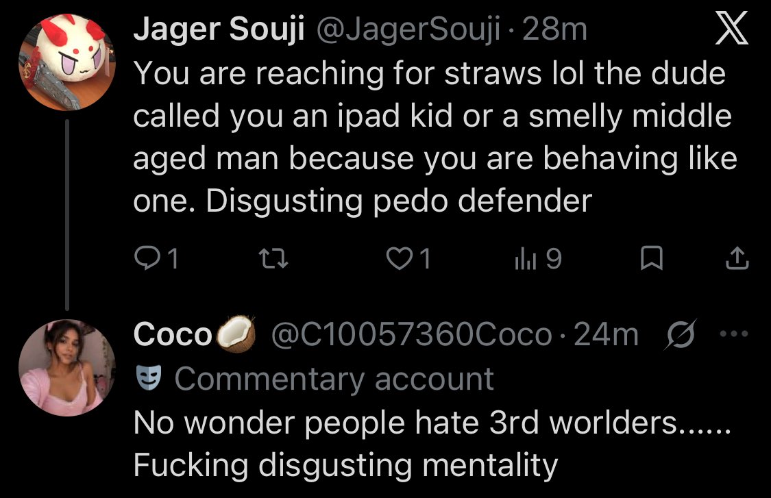 JagerSouji's tweet photo. @BaphoKenki Lmao they go full racist then act like they are the victim https://t.co/0H4ePZJz1d