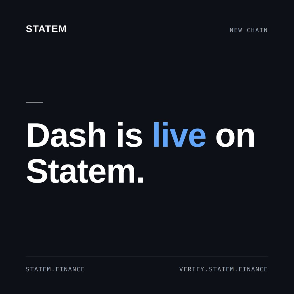 statem_finance's tweet photo. Thereโs no better time than now.
Itโs DashCon week, and weโre excited to announce that @Dashpay is live on Statem. ๐
Now you can turn your DASH wallet activity into a financial statement to institutions for Visa, loans, mortgages, etc., all without moving your assets. https://t.co/Q4ECQjHPgo