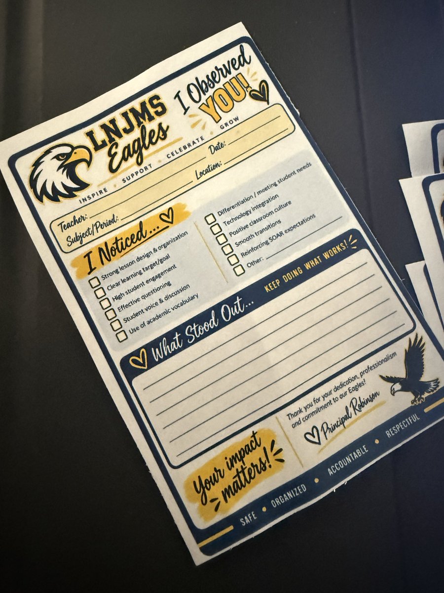 Elan_Robinson's tweet photo. Starting the week by being present, noticing great teaching, and providing meaningful feedback! 👀💬💙💛 Supporting our teachers as we continue to ASCEND! 🦅 @JeraldsNick 

#LNJMSEagles #FeedbackMatters #ASCEND https://t.co/DoxwgLdm3H