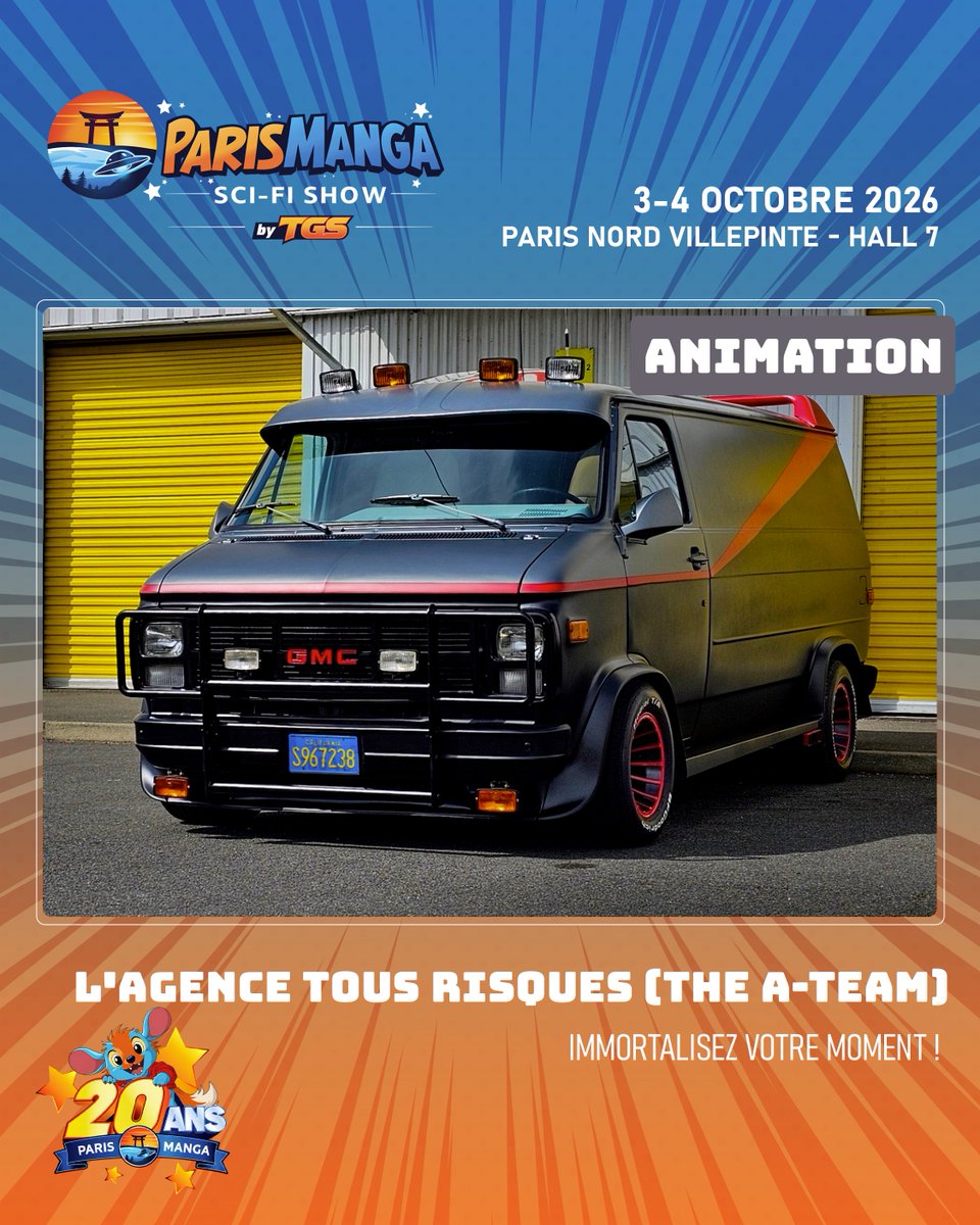 ParisManga's tweet photo. Le mythique van de L’Agence Tous Risques débarque à #ParisManga !🚐

Découvrez le A-Team Van Paris, une réplique ultra-fidèle du van culte des années 80 ! 

📅3 &amp; 4 octobre 2026
📍Paris Nord Villepinte – Hall 7
#AgenceTousRisques https://t.co/b71fCm306v