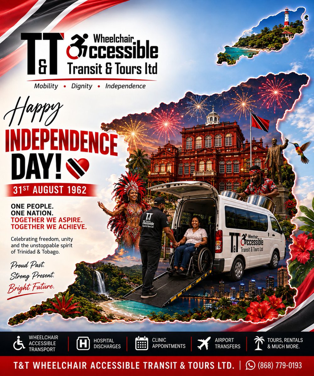 TTWheelchair's tweet photo. Different abilities. Shared dreams. One proud nation. 
Happy Independence Day T&amp;T! 🇹🇹

#trinidadandtobago #trinidad #ProudTrini #trinidadwheelchair https://t.co/p56v3mTFy1