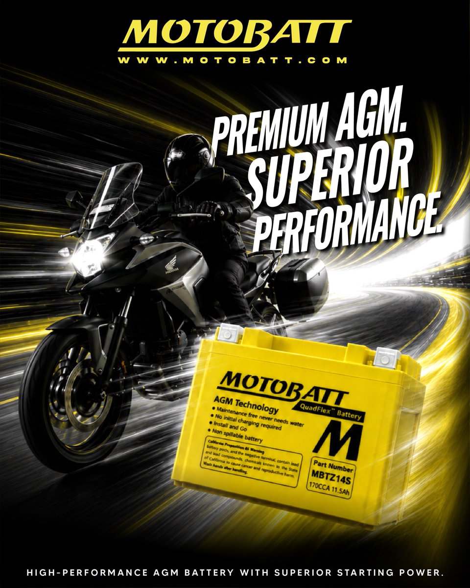 LoydKristan's tweet photo. More power. More confidence. More adventures. The Motobatt QuadFlex MBTZ14S delivers reliable starting power with premium AGM technology and patented 4-terminal flexibility. Ready to install for riders who demand reliability every time. Retailers https://t.co/Vh8l0JxTiz
