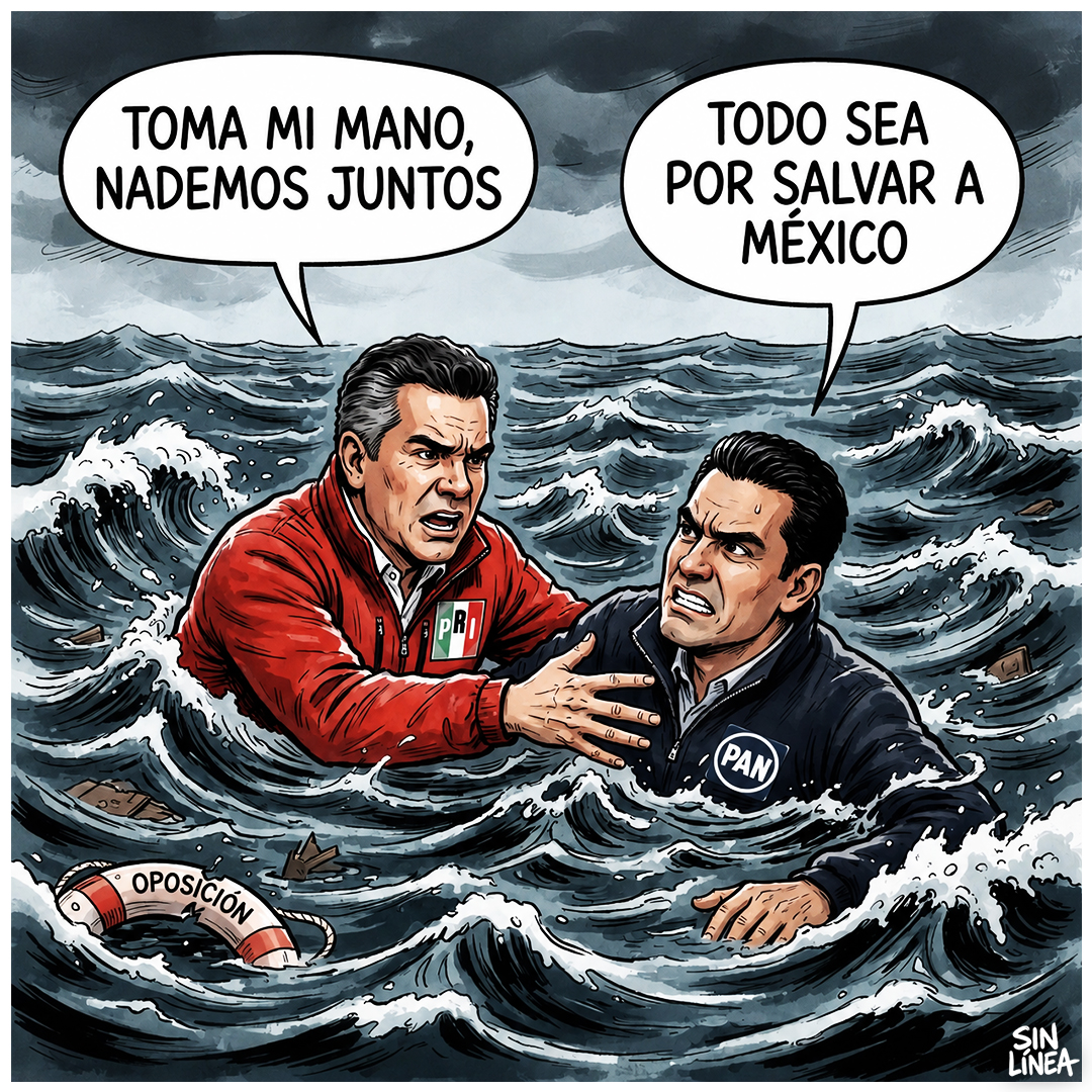 SinLinea_Mx's tweet photo. "Al rescate del PRIAN" | CartonerIA #SinLínea ✍🏻

#AlitoMoreno #JorgeRomero #PRI #PAN #2027 https://t.co/YQQZkJwZHo