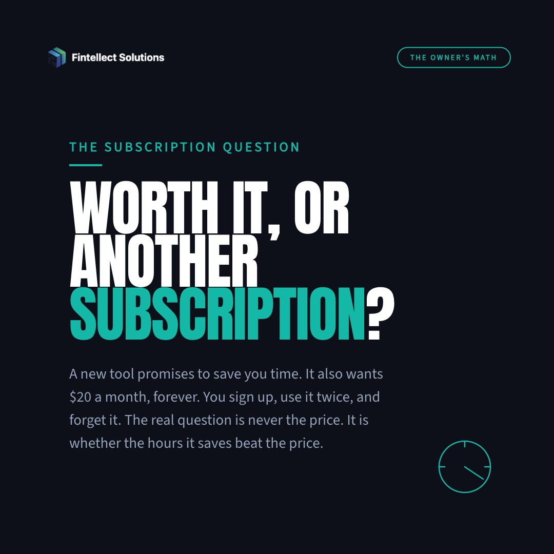 praxisgroupai's tweet photo. A tool saves you time and costs $20 a month. Does it pay for itself?

The test: hours saved times your rate, against the price. Claude Pro is $20 a month, as of August 2026. Save 3 hours at your $24 rate and that is $72 against $20.

Part 2 of 6 in The Owner's Math. https://t.co/vBzb7Tub45