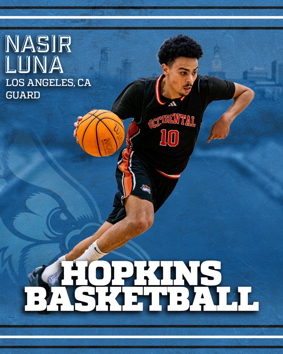 JHU_Basketball's tweet photo. BLUEJAY FAMILY!!! Let’s welcome our fifth newcomer to Johns Hopkins University, Nasir Luna! 

Nasir is a junior guard from Los Angeles, CA

Excited to have him join the Bluejay family!!

#GOHOP https://t.co/ZLaUzOxTEe