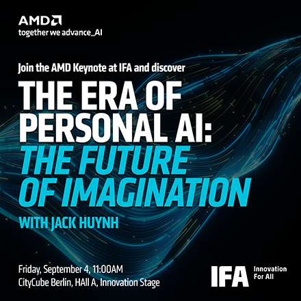 IFA_Berlin's tweet photo. Don’t miss out on the AMD Opening Keynote! 
AMD will present the latest developments in the space of Personal AI and why on-device intelligence matters for privacy and user control. 

Good news: this session is open to B2C visitors, a rare exception to the usual 12:00 Friday start. Seats are first come, first served until the room is full, so arrive early.

And there's a bonus: AMD will raffle off some truly special gifts among everyone in the audience. Be in the room to win.