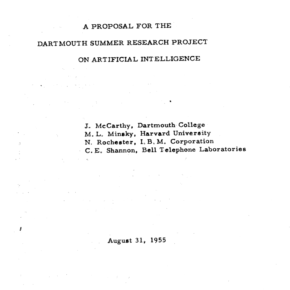 MIT_CSAIL's tweet photo. Over 70 years ago today, the term “artificial intelligence” was coined in a conference proposal: https://t.co/BbzXHKRdns https://t.co/m63g6Kils5