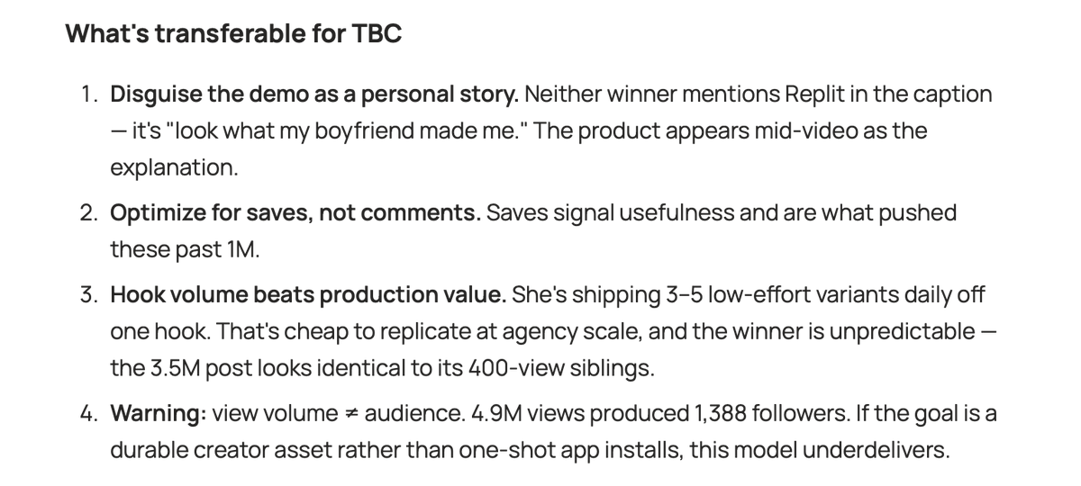 TheWalid's tweet photo. i asked polar browser why a competitor’s tiktok was doing so well

2 seconds later it analyzed all 163 videos, found the winners, broke down the exact format + duration, and told me what we could steal for our own strategy

this would’ve taken me hours 😭 https://t.co/D57z7fBaCP