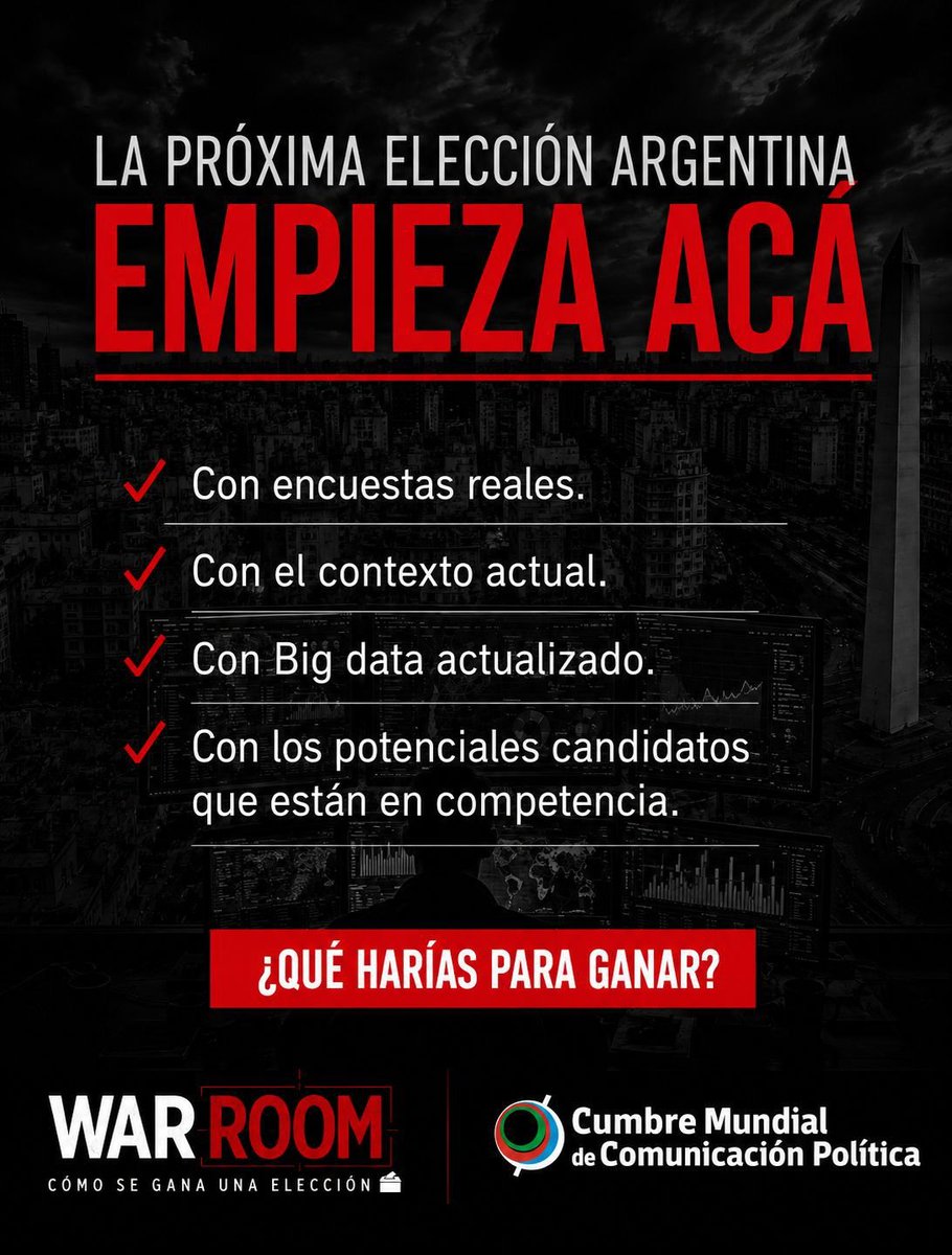 CumbreCP's tweet photo. 🇦🇷 WAR ROOM: ARGENTINA 2027

La próxima elección empieza mucho antes del día de votación.

El 9 de octubre, recreamos en vivo una campaña basada en la realidad políticade la Argentina.

📊 Datos
♟️ Estrategia
📣 Mensajes
🗳️ Decisiones.

📍 Centro Cultural Recoleta https://t.co/WkiX2t6CFF