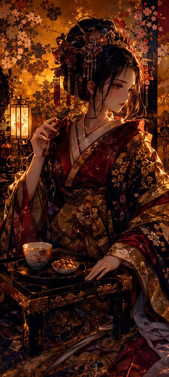 aki__studio's tweet photo. A low-carb treat for a little break.

『大奥』
華やぎの奥で、ひとくちぶんだけ、自分に戻る。

#AIイラスト #AIart https://t.co/mWW3dlGtLD