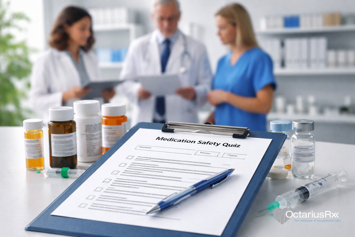 OctariusRx's tweet photo. Medication safety requires more than training—it requires competency. The 2026 OctariusRx Medication Safety Quiz helps facilities assess staff knowledge, strengthen compliance, and improve patient safety.
#MedicationSafety #PatientSafety #ASC #PharmacyConsultant #OctariusRx https://t.co/S1APfL1G0W