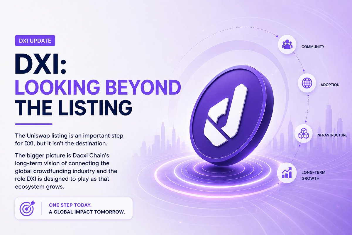 DacxiCoin's tweet photo. The Uniswap listing is an important step for DXI, but it isn’t the destination.
The bigger picture is Dacxi Chain’s long-term role in connecting the global crowdfunding industry, and the role DXI is designed to play as that ecosystem grows.
#DacxiChain #DXI #Uniswap https://t.co/Zkx2VzJoMl