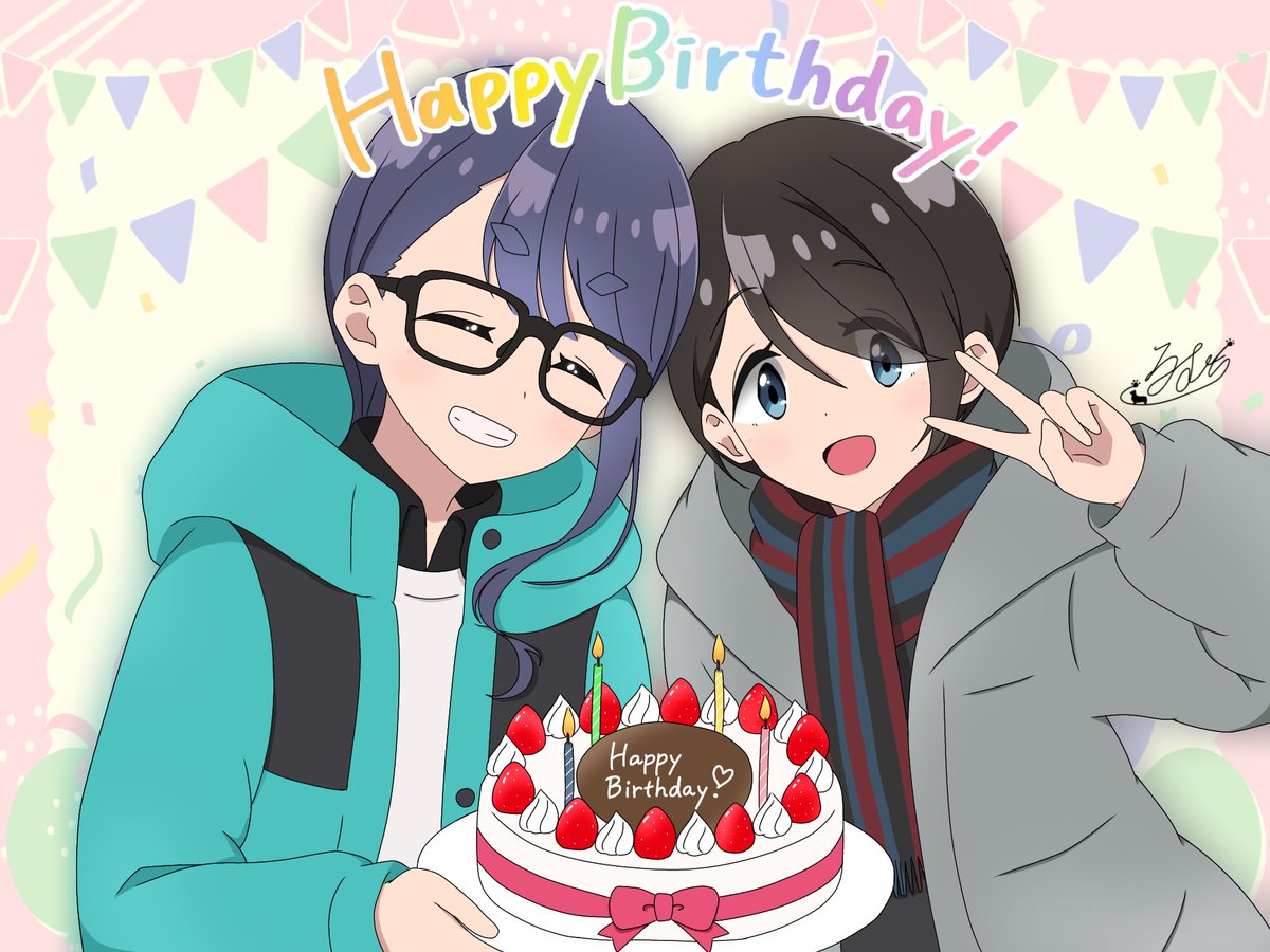 rumuti1035's tweet photo. 🎉🎂Happy Birthday 🎂🎉
今年は2人一緒にお祝い！
アキちゃんの誕生日にも恵那ちゃんの誕生日にも間に合ってよかった(  ◜ω◝ )

 #ゆるキャン
 #大垣千明誕生祭2026
 #斎藤恵那誕生祭2026 https://t.co/T0cz458cne