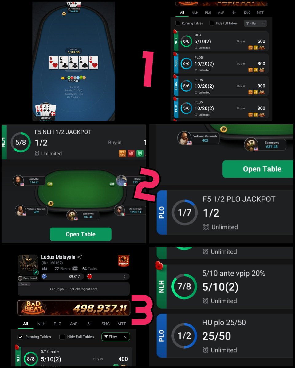 the_pokeragent's tweet photo. 1.  Nordic NLH, PLO + HU.
2. Private US  NLH/PLO4.
3. Malaysian 8-max and HU.

ClubGG. https://t.co/kLF83Llpm9