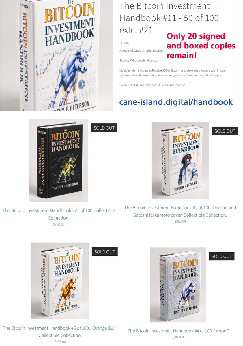 BitcoinHandbook's tweet photo. I made 4 custom copies of The Bitcoin Investment Handbook and they all sold within minutes.  I still have just 20 signed and numbered books complete with custom presentation box remaining. When they're gone, they're gone. https://t.co/WHHq9uA6ih