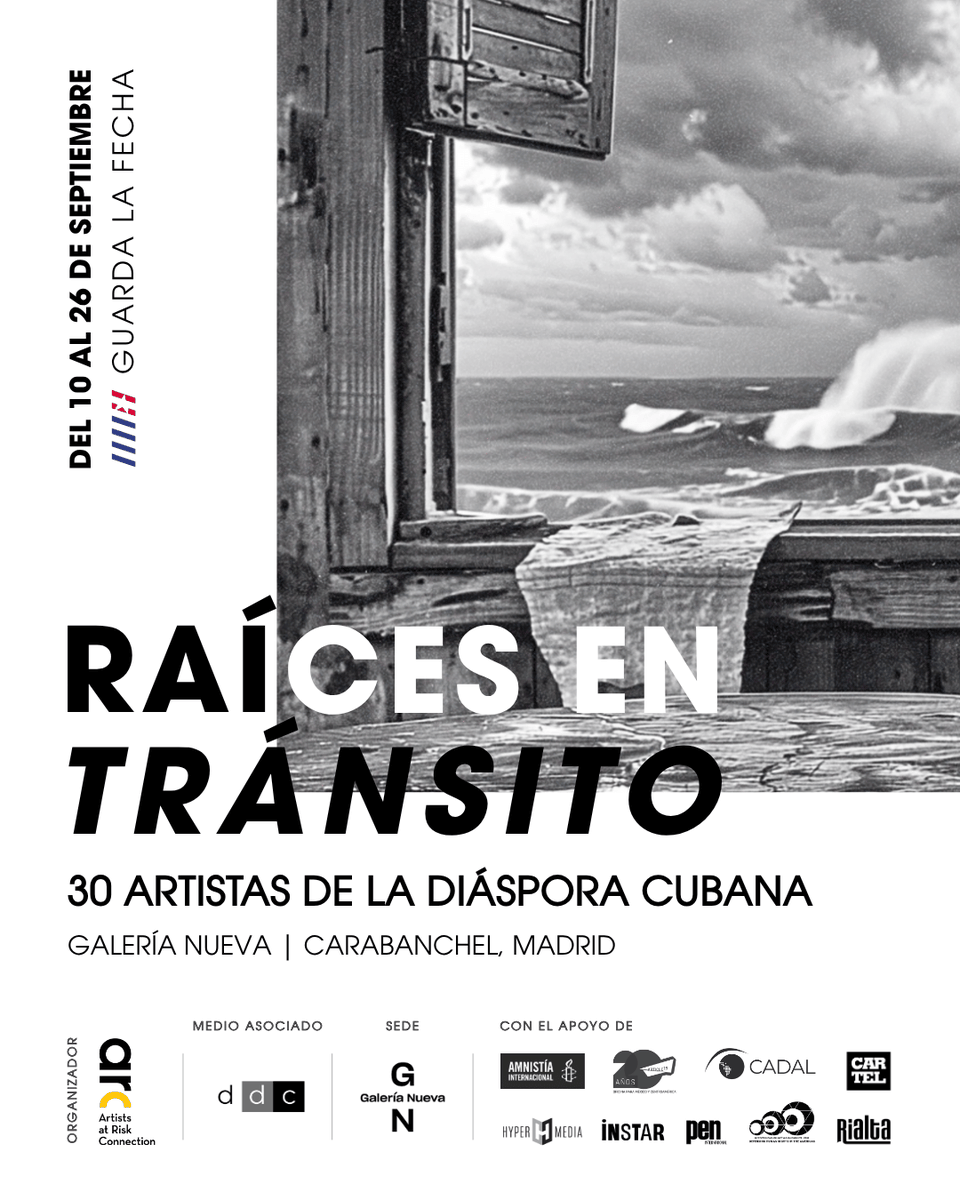 amnistiaespana's tweet photo. Llega a Madrid la expo “Raíces en tránsito: 30 artistas de la diáspora cubana”, que celebra la resiliencia de artistas cubanos/as en el exilio y rinde homenaje a quienes están en la cárcel por expresarse: https://t.co/01gOw19hfX.

📍 Galería Nueva Carabanchel, Madrid
📅 Del 10 al 26/09

@AtRiskArtists @diariodecuba @CADAL @cartelurbano @hypermediaed @pen_int @raceandequality @RialtaEdiciones